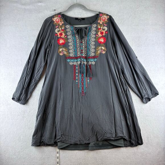 Andre By Unit Tunic Top Womens Small Boho Hippi Floral Embroidered Southwestern - Picture 1 of 13